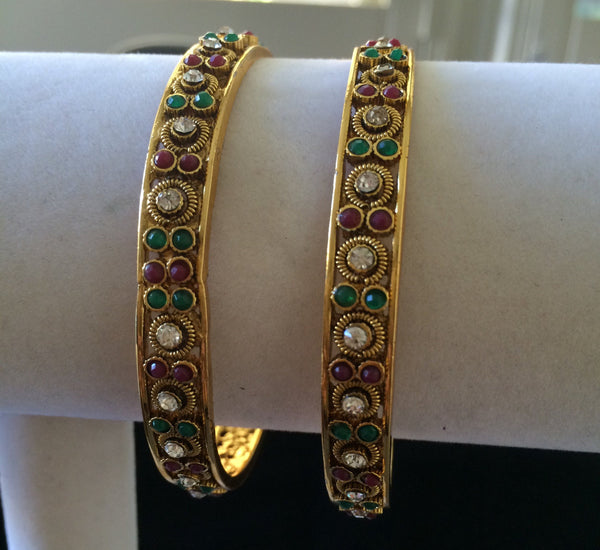 Antique finish multicolor stones bangles -  *** FREE SHIPPING ***