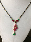 Black beads chain with ruby flower design pendant  *** FREE SHIPPING ***