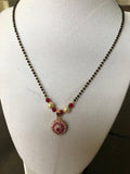 Black beads chain with ruby and cz stones pendant  *** FREE SHIPPING ***