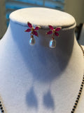 Black beads chain with ruby and pearls pendant set  *** FREE SHIPPING ***