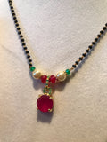 Black beads chain with ruby pendent set  *** FREE SHIPPING ***