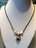 Black beads chain with cz stones and blue stone pendant  *** FREE SHIPPING ***