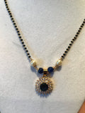 Black beads chain with cz stones and blue stone pendant  *** FREE SHIPPING ***