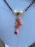 Black beads chain with Ruby flower type pendent ***FREE SHIPPING***