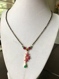 Black beads chain with ruby flower design pendant  *** FREE SHIPPING ***