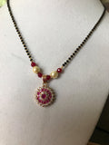 Black beads chain with ruby and cz stones pendant  *** FREE SHIPPING ***