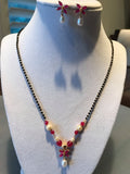 Black beads chain with ruby and pearls pendant set  *** FREE SHIPPING ***
