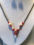 Black beads chain with ruby and pearls pendant set  *** FREE SHIPPING ***