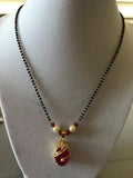 Black beads chain with big size ruby stone pendant  *** FREE SHIPPING ***
