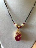 Black beads chain with big size ruby stone pendant  *** FREE SHIPPING ***