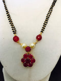Black beads chain with ruby pendant  *** FREE SHIPPING ***
