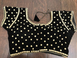 Black velvet blouse with pearls and golden thread work  *** FREE SHIPPING ***