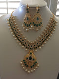Beautiful emerald and pearls peacock necklace set   *** FREE SHIPPING ***