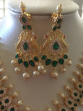 Beautiful emerald and pearls peacock necklace set   *** FREE SHIPPING ***