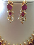 Traditional ruby with pearls necklace set *** FREE SHIPPING ***