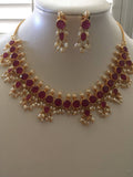Traditional ruby with pearls necklace set *** FREE SHIPPING ***