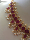Traditional ruby with pearls necklace set *** FREE SHIPPING ***