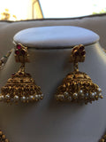 Traditional antique pearls with ruby stones necklace set  *** FREE SHIPPING ***
