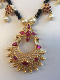 Uncut stones with ruby stones black beads chain  *** FREE SHIPPING ***