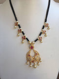 Uncut cz stones with ruby stones black beads chain  *** FREE SHIPPING ***