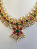 Traditional multicolor stones with pearls necklace set  *** FREE SHIPPING ***