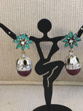 Emerald stones German silver cute earrings  *** FREE SHIPPING ***