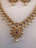 Simple and cute cz stones with ruby and pearls necklace set *** FREE SHIPPING ***