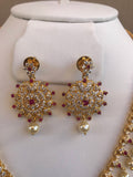 Simple and cute cz stones with ruby and pearls necklace set *** FREE SHIPPING ***