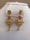 Beautiful peacock and flower design cz stones with ruby and pearls necklace set *** FREE SHIPPING ***