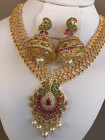Elegant multicolor stones peacock necklace with big jumkas  *** FREE SHIPPING ***
