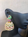 Elegant multicolor stones peacock necklace with big jumkas  *** FREE SHIPPING ***