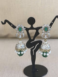 Beautiful German silver jumkas with cz stones and emerald  *** FREE SHIPPING ***