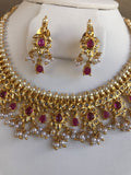Traditional uncut stones with ruby and pearls necklace set  *** FREE SHIPPING ***