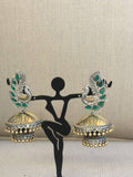 Beautiful peacock German silver with emerald stones jumka earrings  *** FREE SHIPPING ***