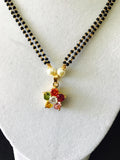Double lined black beads chain with multicolor stones pendant  *** FREE SHIPPING ***