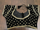 Black velvet blouse with pearls and golden thread work  *** FREE SHIPPING ***