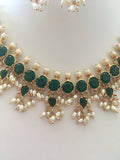 Traditional emerald stones with pearls necklace set  *** FREE SHIPPING ***
