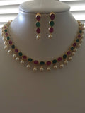 Emerald and ruby with pearls necklace set  *** FREE SHIPPING ***