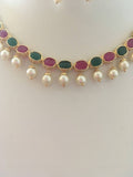 Emerald and ruby with pearls necklace set  *** FREE SHIPPING ***