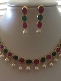 Emerald and ruby with pearls necklace set  *** FREE SHIPPING ***