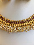 Traditional antique pearls with ruby stones necklace set  *** FREE SHIPPING ***