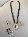 Stones changeable stones CZ pendant with black diamond beads necklace set  *** FREE SHIPPING ***