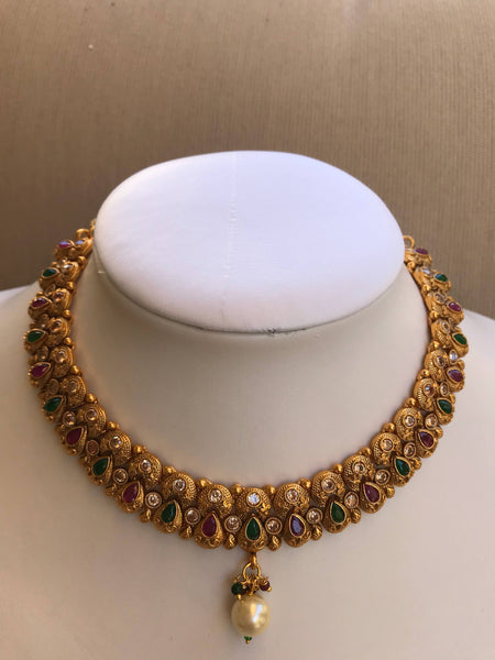 Beautiful and elegant multicolor stones with pearls necklace set  *** FREE SHIPPING ***