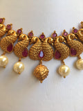 Antique peacock with ruby and pearls necklace set  *** FREE SHIPPING ***