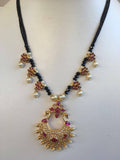 Uncut stones with ruby stones black beads chain  *** FREE SHIPPING ***