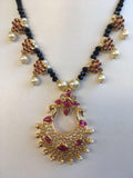 Uncut stones with ruby stones black beads chain  *** FREE SHIPPING ***