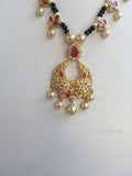 Uncut cz stones with ruby stones black beads chain  *** FREE SHIPPING ***