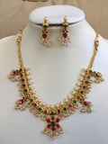 Traditional multicolor stones with pearls necklace set  *** FREE SHIPPING ***