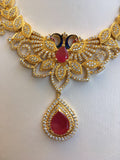 Beautiful cz stones and ruby peacock necklace set  *** FREE SHIPPING ***