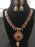 Traditional ruby stones with multicolor stones pendant necklace set  *** FREE SHIPPING ***